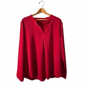 Gaharu Red Split Neck Long Sleeve Blouse XL Career Tunic Top